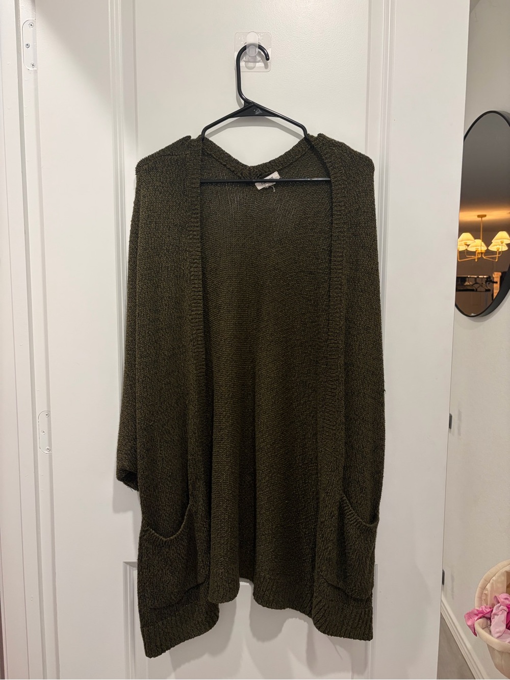 Garage Olive Open-Front Knit Cardigan with Pockets
